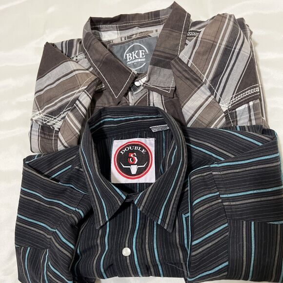 Western Shirts Lot Of 2 Men’s XL Double S Pearl Snap Striped & BKE Black Plaid - Picture 1 of 16